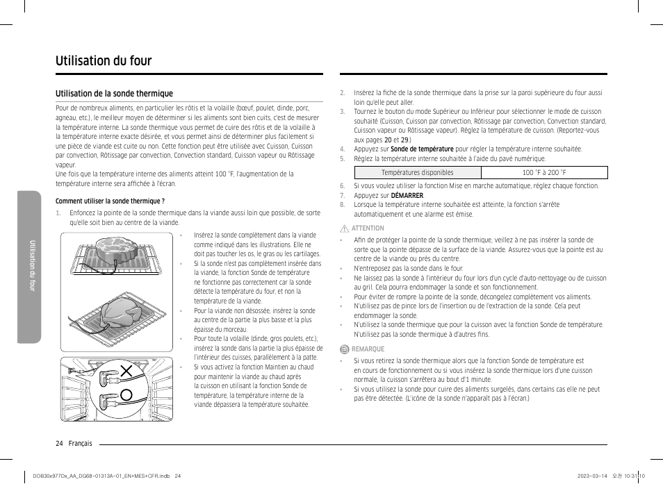 Utilisation de la sonde thermique, Utilisation du four | Dacor Transitional 30 Inch Double Electric Smart Wall Oven User Manual User Manual | Page 148 / 188