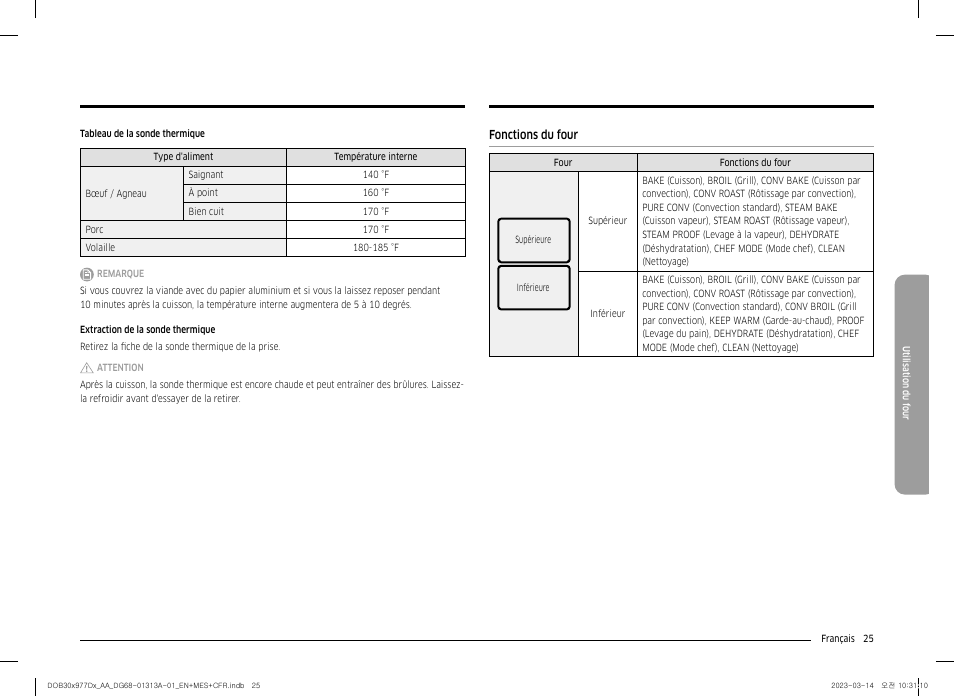 Fonctions du four | Dacor Transitional 30 Inch Double Electric Smart Wall Oven User Manual User Manual | Page 149 / 188
