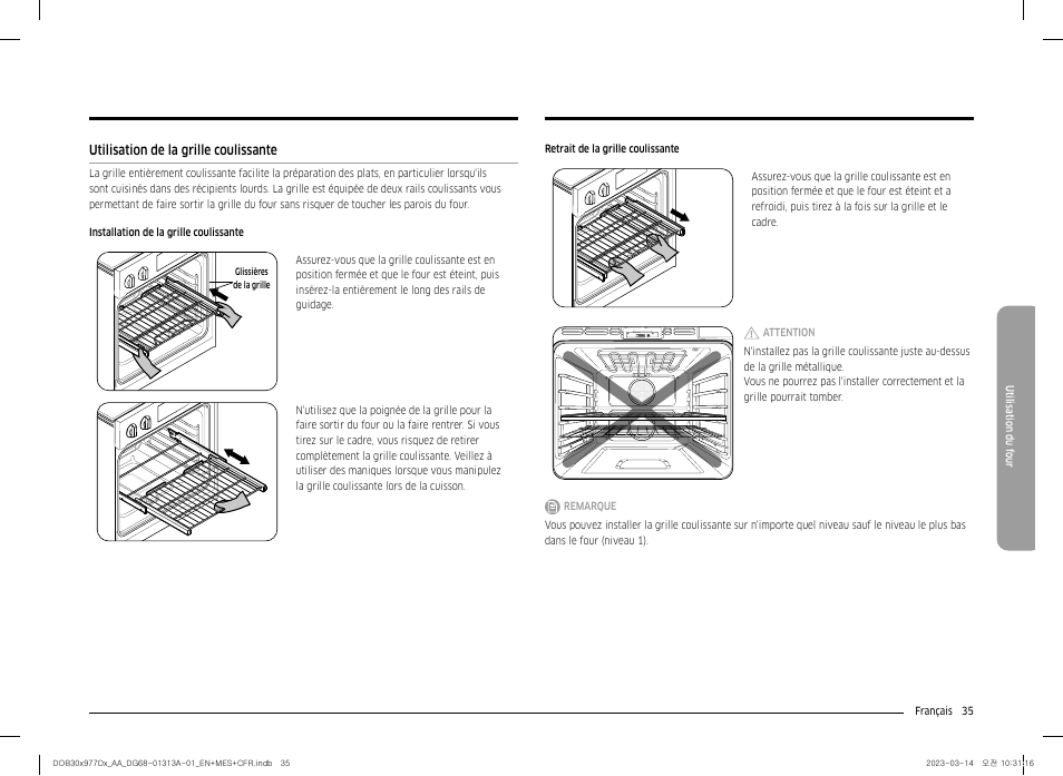 Utilisation de la grille coulissante | Dacor Transitional 30 Inch Double Electric Smart Wall Oven User Manual User Manual | Page 159 / 188