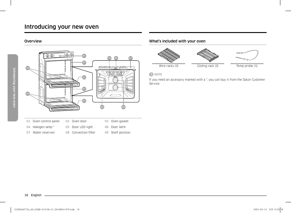 Introducing your new oven, Overview, What’s included with your oven | Overview 16 what’s included with your oven | Dacor Transitional 30 Inch Double Electric Smart Wall Oven User Manual User Manual | Page 16 / 188