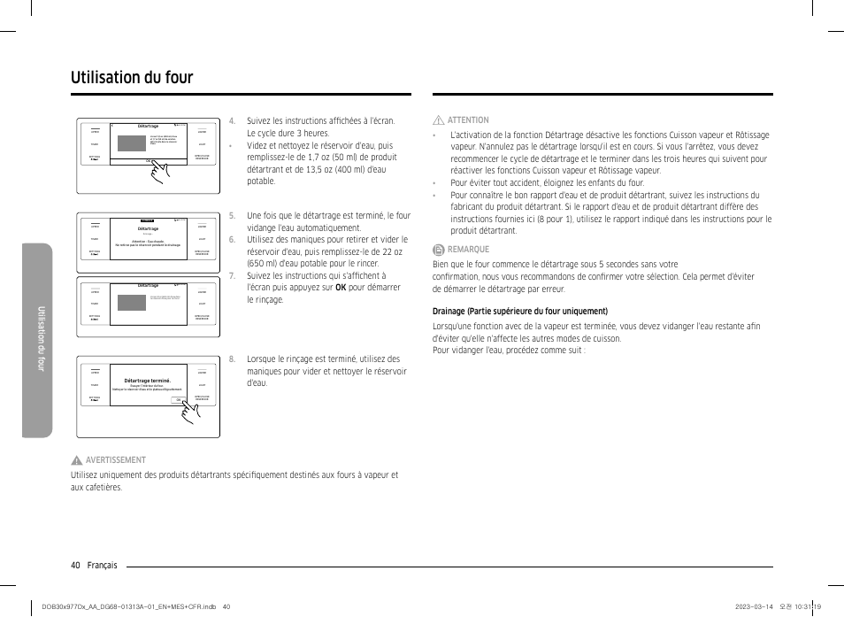 Utilisation du four, 40 français utilisation du f our | Dacor Transitional 30 Inch Double Electric Smart Wall Oven User Manual User Manual | Page 164 / 188