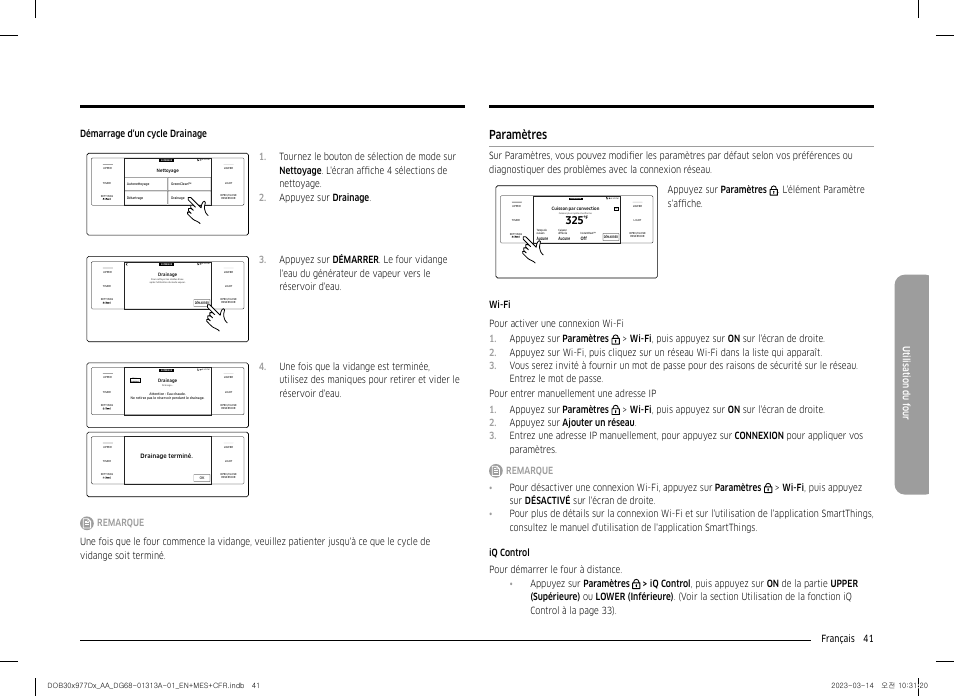 Paramètres, Paramètres 41 | Dacor Transitional 30 Inch Double Electric Smart Wall Oven User Manual User Manual | Page 165 / 188