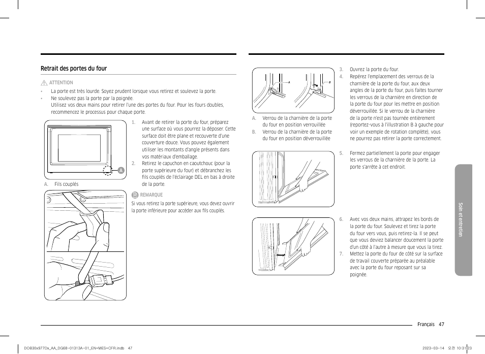 Retrait des portes du four | Dacor Transitional 30 Inch Double Electric Smart Wall Oven User Manual User Manual | Page 171 / 188