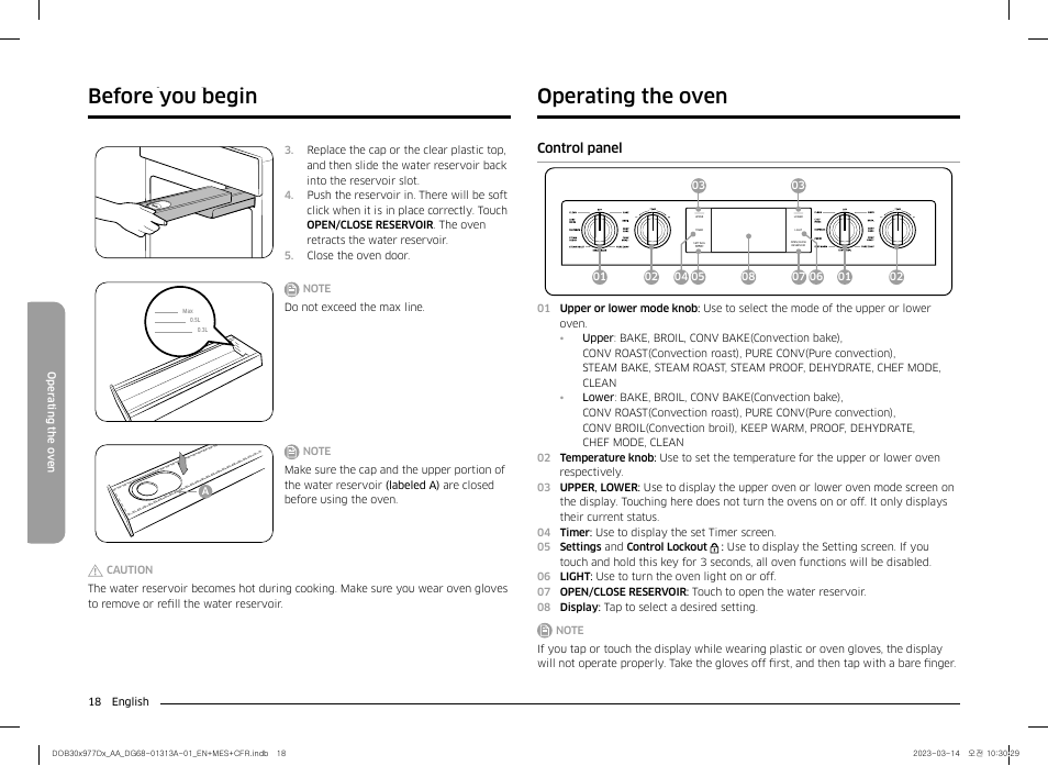 Operating the oven, Control panel, Operating the oven before you begin | Dacor Transitional 30 Inch Double Electric Smart Wall Oven User Manual User Manual | Page 18 / 188