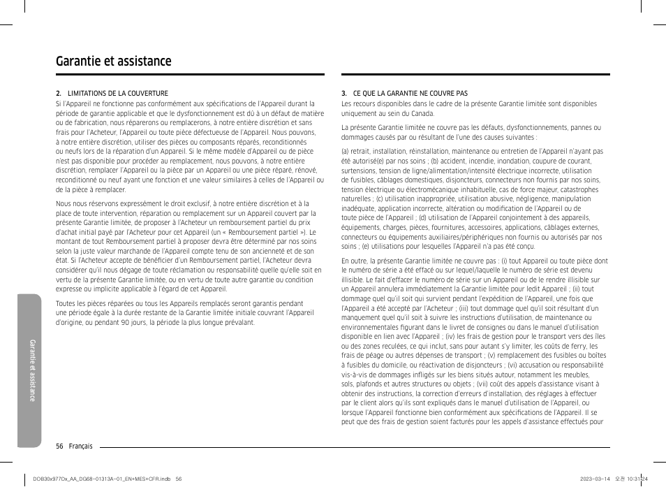 Garantie et assistance | Dacor Transitional 30 Inch Double Electric Smart Wall Oven User Manual User Manual | Page 180 / 188