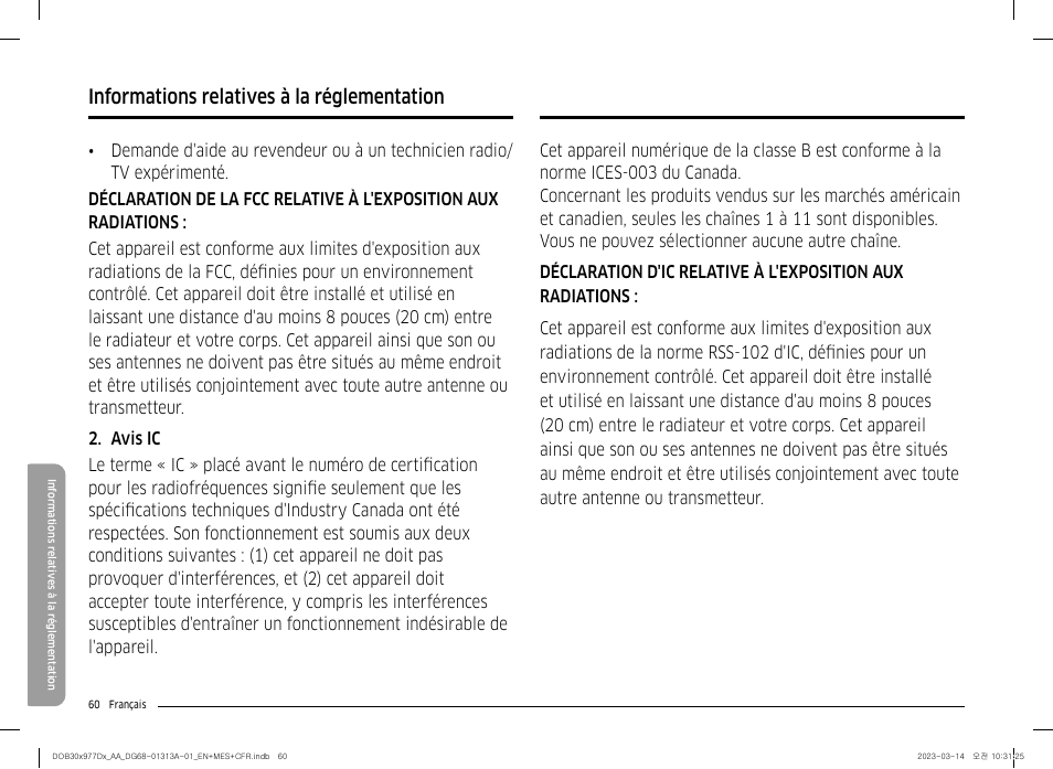 Informations relatives à la réglementation | Dacor Transitional 30 Inch Double Electric Smart Wall Oven User Manual User Manual | Page 184 / 188