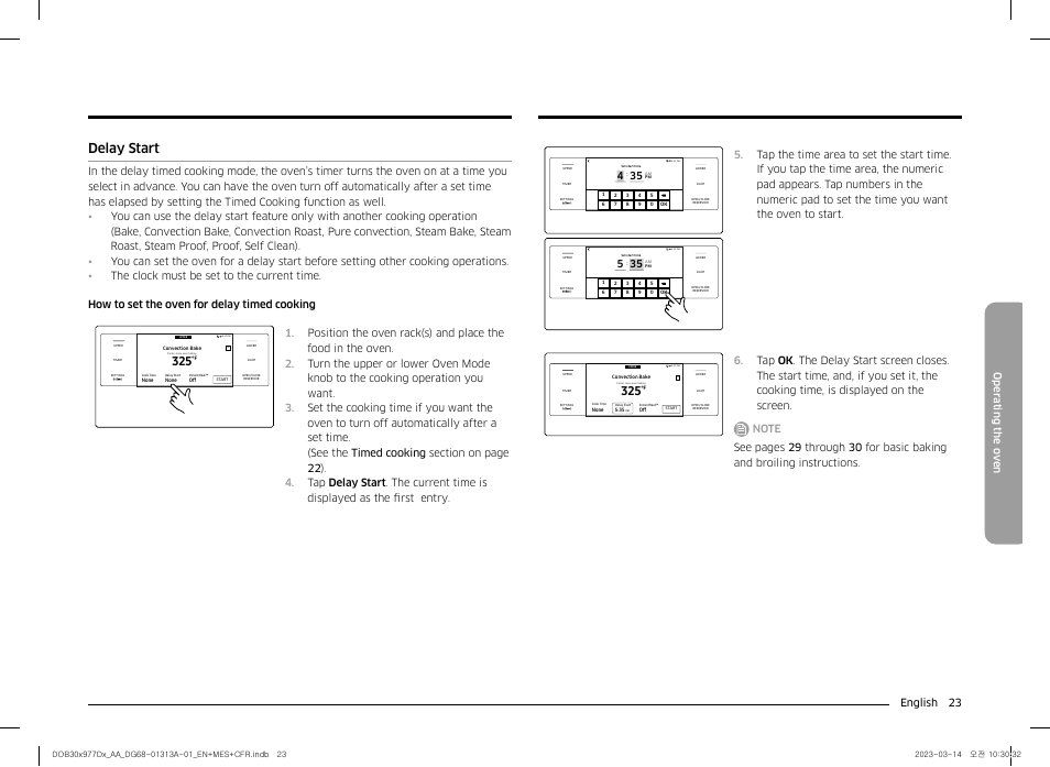 Delay start, English 23 oper ating the o v en | Dacor Transitional 30 Inch Double Electric Smart Wall Oven User Manual User Manual | Page 23 / 188
