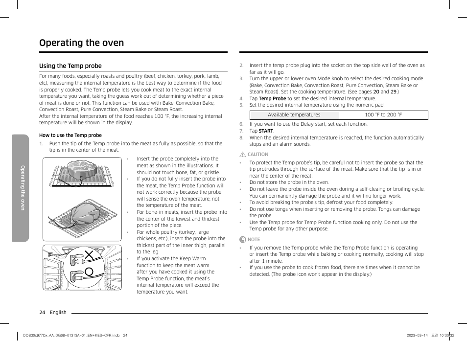 Using the temp probe, Operating the oven | Dacor Transitional 30 Inch Double Electric Smart Wall Oven User Manual User Manual | Page 24 / 188