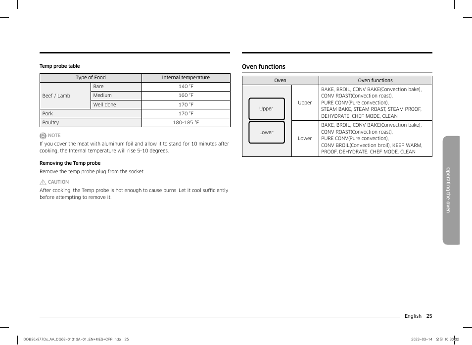 Oven functions | Dacor Transitional 30 Inch Double Electric Smart Wall Oven User Manual User Manual | Page 25 / 188
