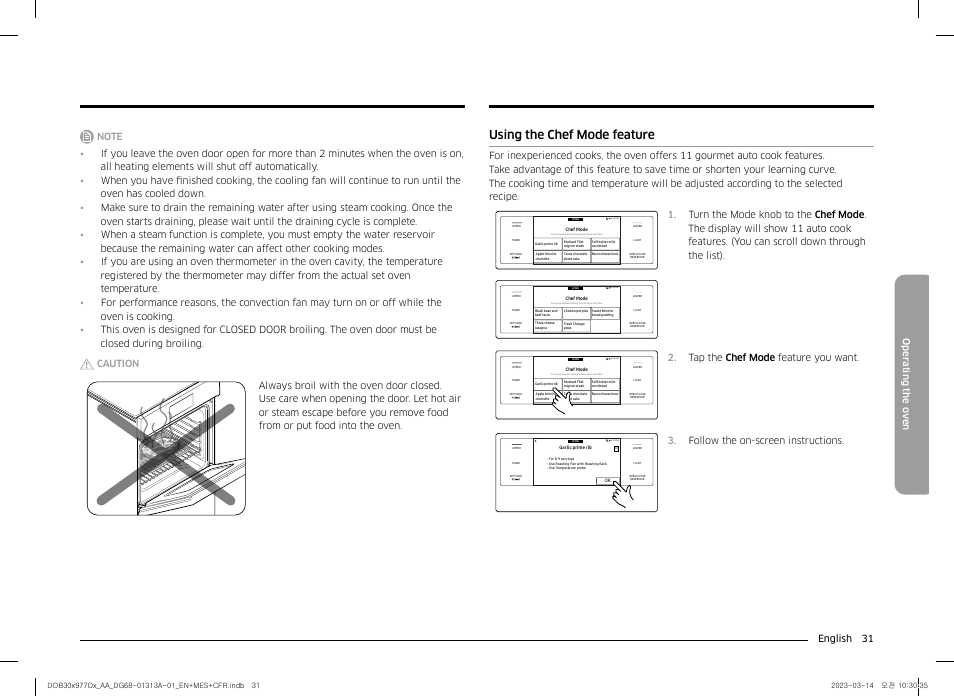 Using the chef mode feature, Tap the chef mode feature you want, Follow the on-screen instructions | Dacor Transitional 30 Inch Double Electric Smart Wall Oven User Manual User Manual | Page 31 / 188