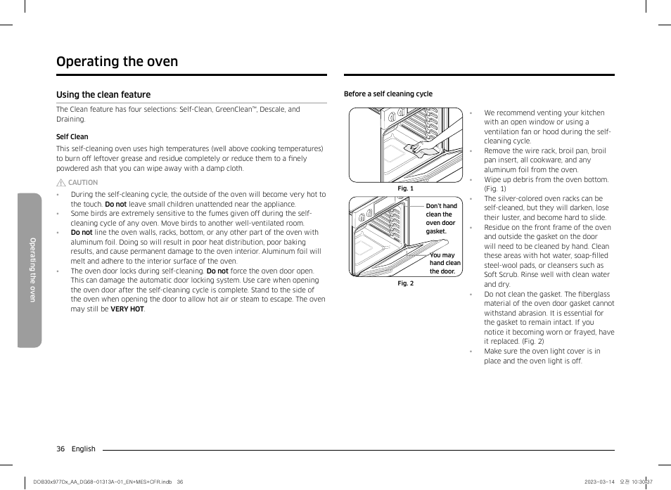 Using the clean feature, Operating the oven | Dacor Transitional 30 Inch Double Electric Smart Wall Oven User Manual User Manual | Page 36 / 188