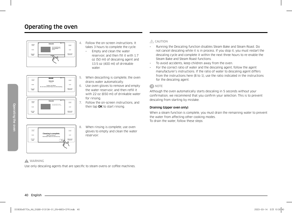 Operating the oven, 40 english oper ating the o v en | Dacor Transitional 30 Inch Double Electric Smart Wall Oven User Manual User Manual | Page 40 / 188