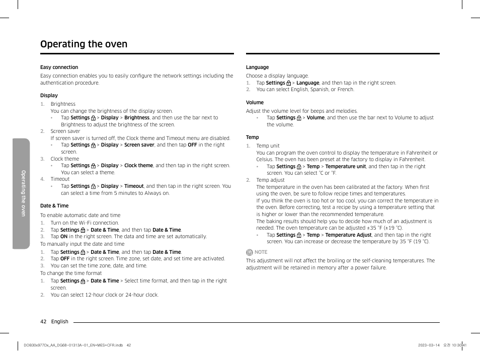 Operating the oven | Dacor Transitional 30 Inch Double Electric Smart Wall Oven User Manual User Manual | Page 42 / 188