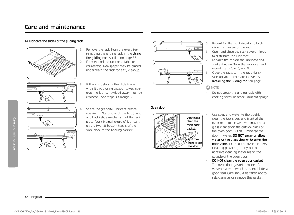 Care and maintenance | Dacor Transitional 30 Inch Double Electric Smart Wall Oven User Manual User Manual | Page 46 / 188