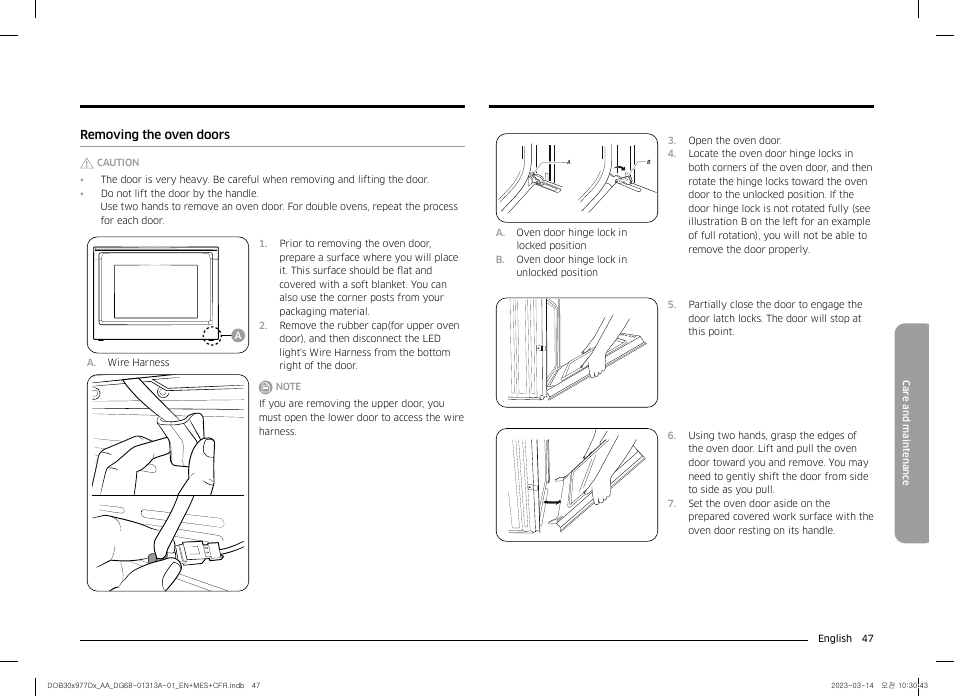 Removing the oven doors | Dacor Transitional 30 Inch Double Electric Smart Wall Oven User Manual User Manual | Page 47 / 188