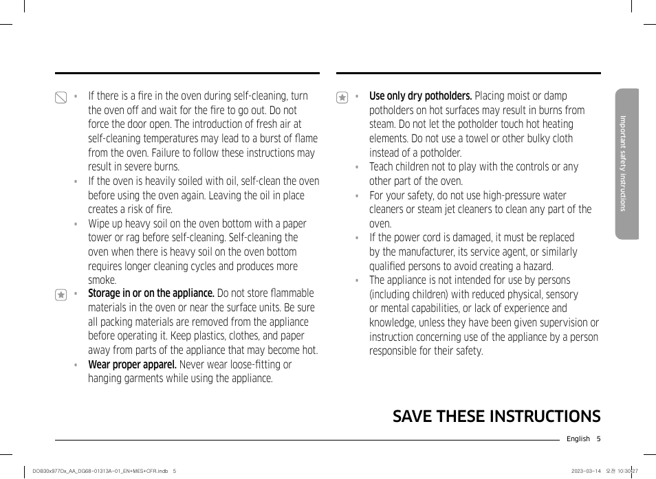 Save these instructions | Dacor Transitional 30 Inch Double Electric Smart Wall Oven User Manual User Manual | Page 5 / 188