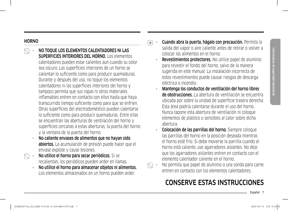 Conserve estas instrucciones | Dacor Transitional 30 Inch Double Electric Smart Wall Oven User Manual User Manual | Page 69 / 188