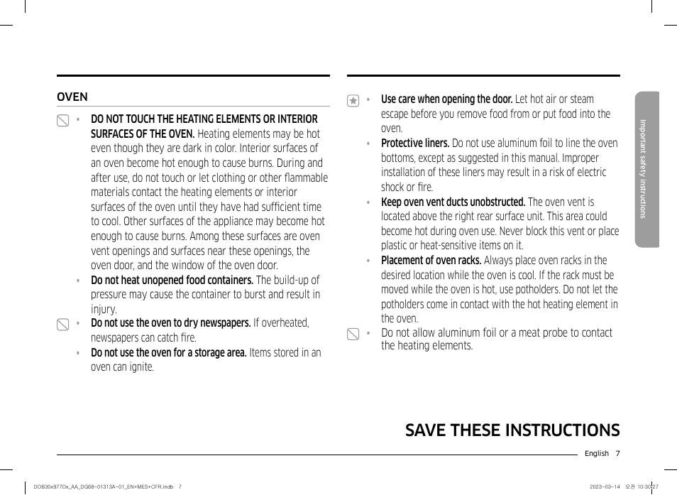 Save these instructions | Dacor Transitional 30 Inch Double Electric Smart Wall Oven User Manual User Manual | Page 7 / 188