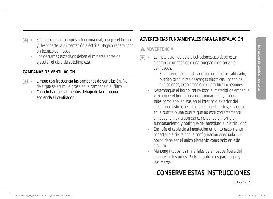 Conserve estas instrucciones | Dacor Transitional 30 Inch Double Electric Smart Wall Oven User Manual User Manual | Page 71 / 188