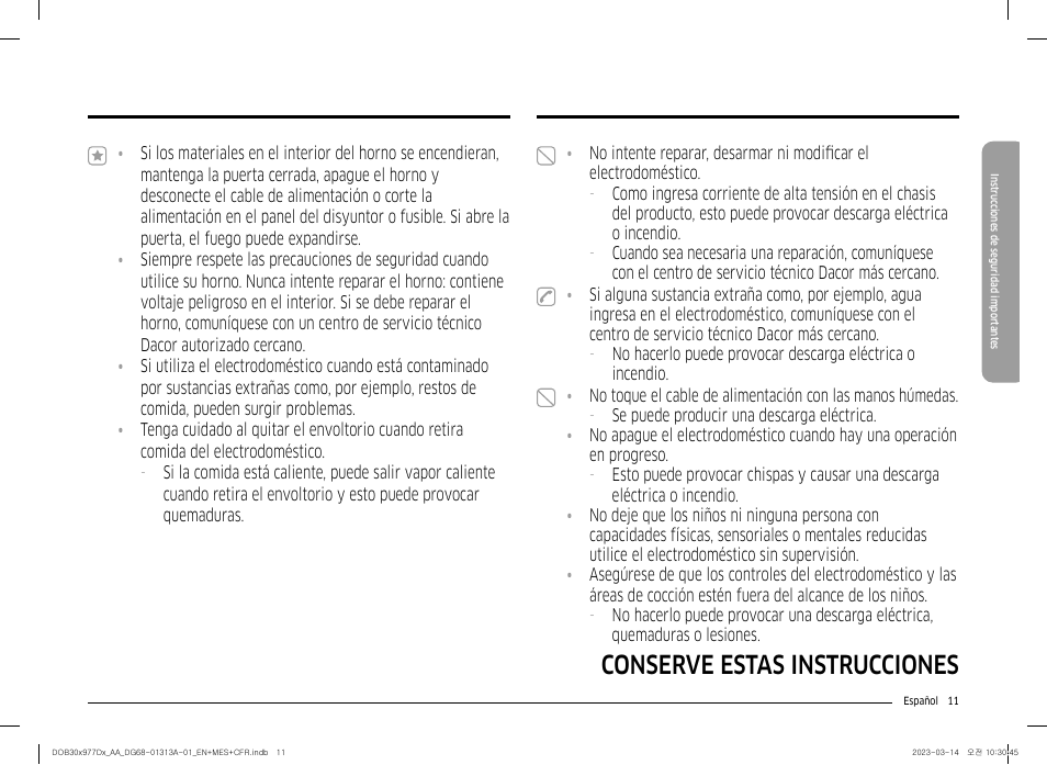 Conserve estas instrucciones | Dacor Transitional 30 Inch Double Electric Smart Wall Oven User Manual User Manual | Page 73 / 188