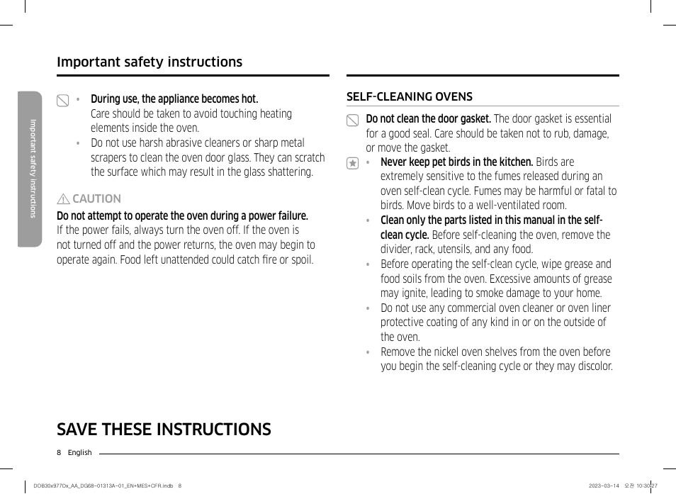 Save these instructions, Important safety instructions | Dacor Transitional 30 Inch Double Electric Smart Wall Oven User Manual User Manual | Page 8 / 188