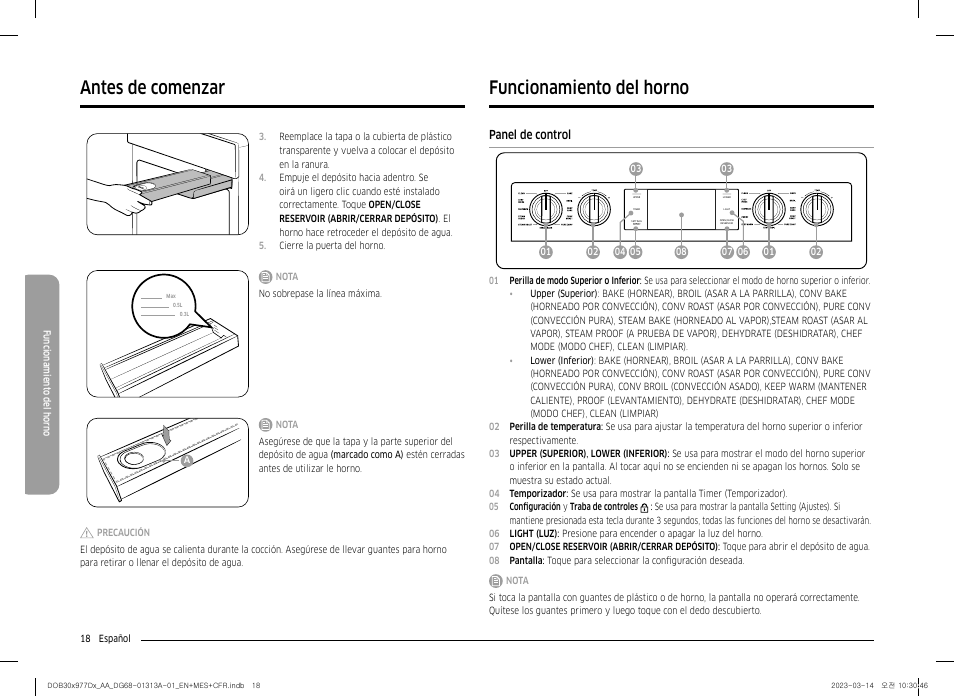 Funcionamiento del horno, Panel de control, Antes de comenzar | Dacor Transitional 30 Inch Double Electric Smart Wall Oven User Manual User Manual | Page 80 / 188