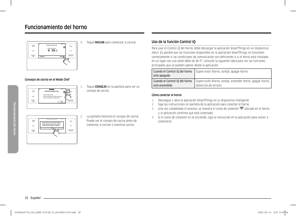 Uso de la función control iq, Funcionamiento del horno, 32 español funcionamient o del horno | Dacor Transitional 30 Inch Double Electric Smart Wall Oven User Manual User Manual | Page 94 / 188