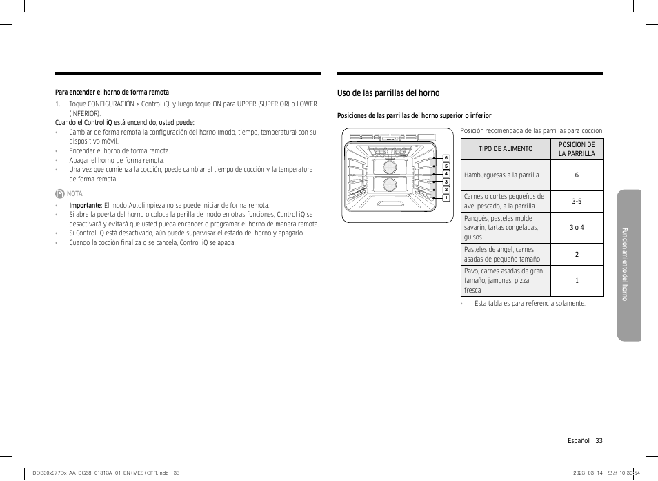 Uso de las parrillas del horno | Dacor Transitional 30 Inch Double Electric Smart Wall Oven User Manual User Manual | Page 95 / 188