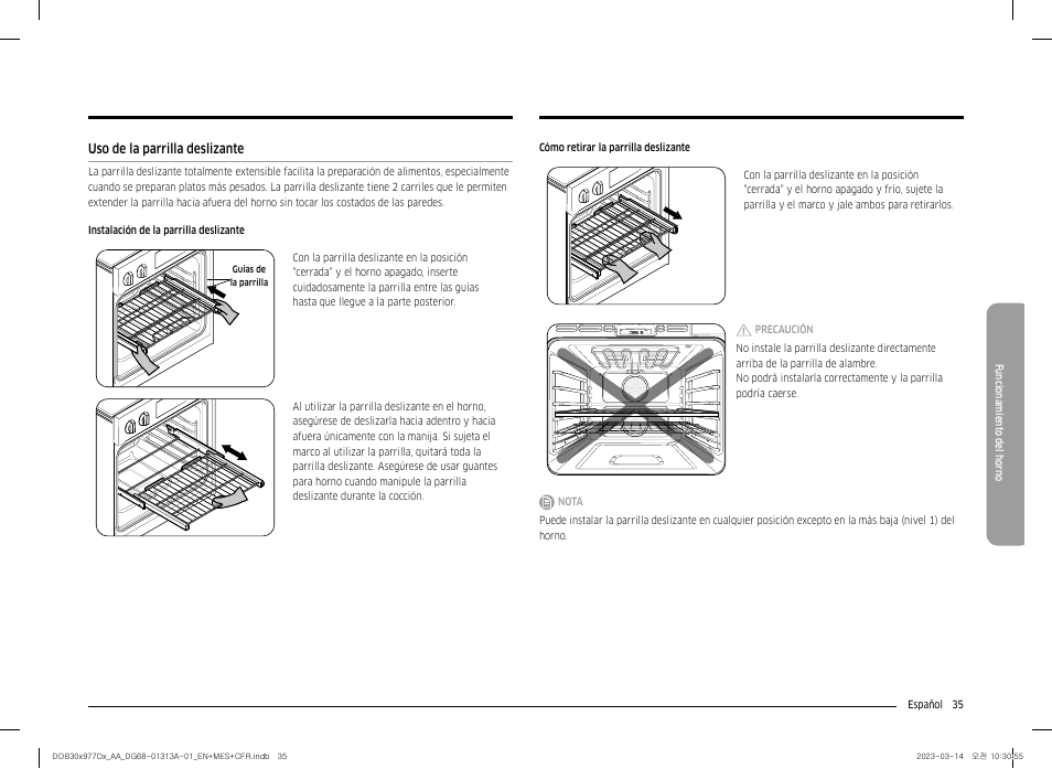 Uso de la parrilla deslizante | Dacor Transitional 30 Inch Double Electric Smart Wall Oven User Manual User Manual | Page 97 / 188