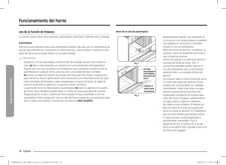 Uso de la función de limpieza, Funcionamiento del horno | Dacor Transitional 30 Inch Double Electric Smart Wall Oven User Manual User Manual | Page 98 / 188