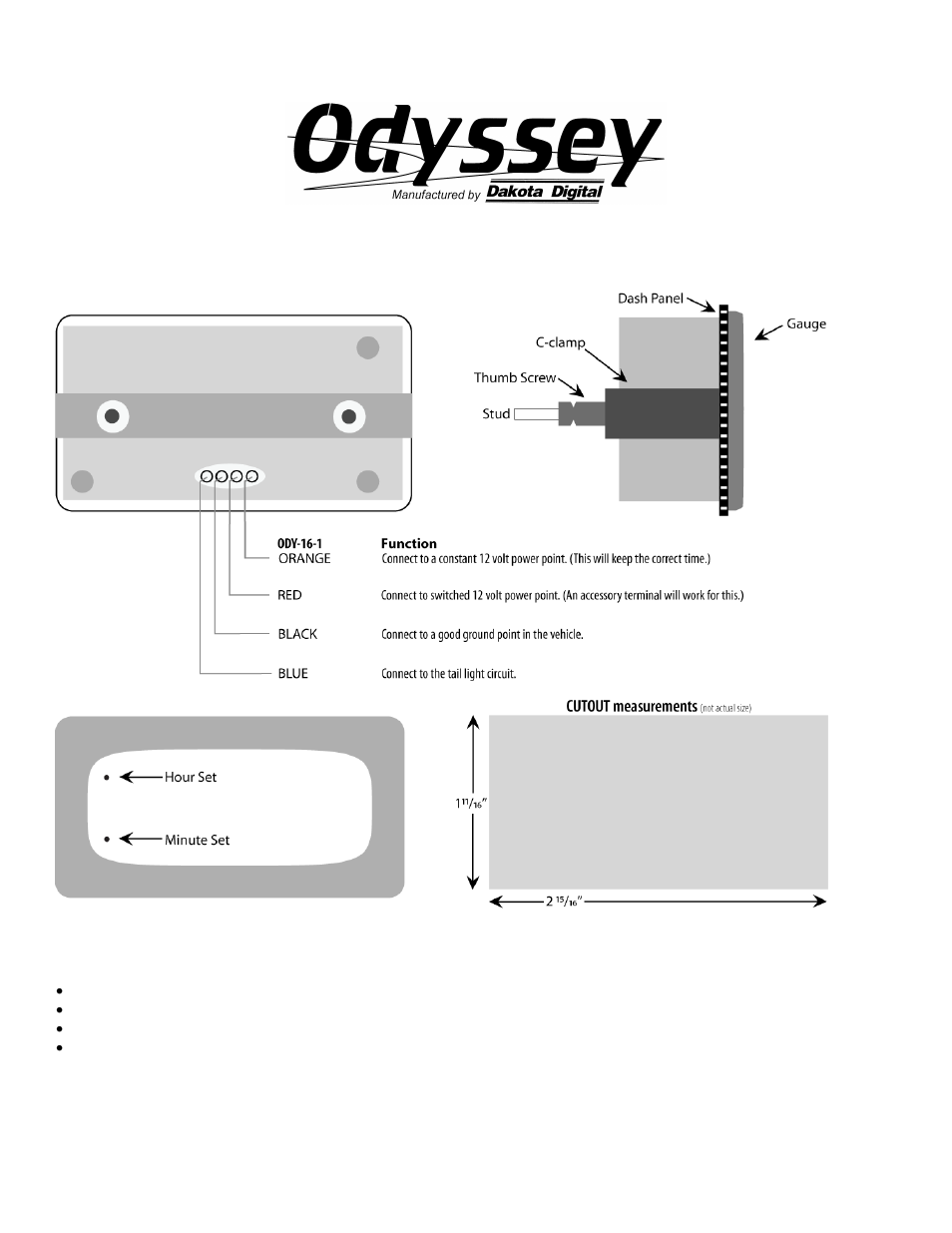 Dakota Digital ODY-16-1 User Manual | 3 pages