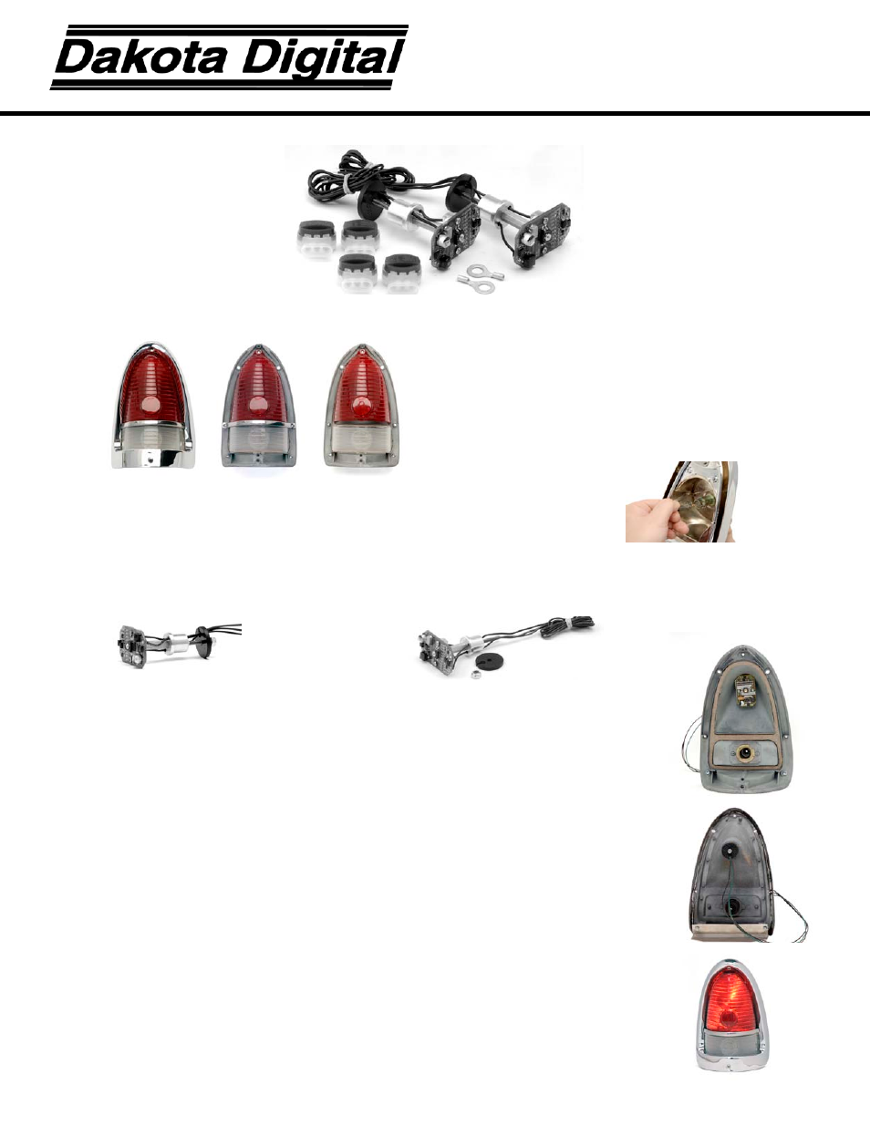 Dakota Digital LED Tail Lights for 1955 Chevy Car LAT-NR190 User Manual | 2 pages