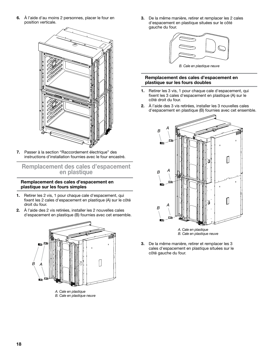 Remplacement des cales d’espacement en plastique | JennAir Euro-Style Series 30 Inch Double Combination Smart Electric Wall Oven Flush Installation Instructions User Manual | Page 18 / 20