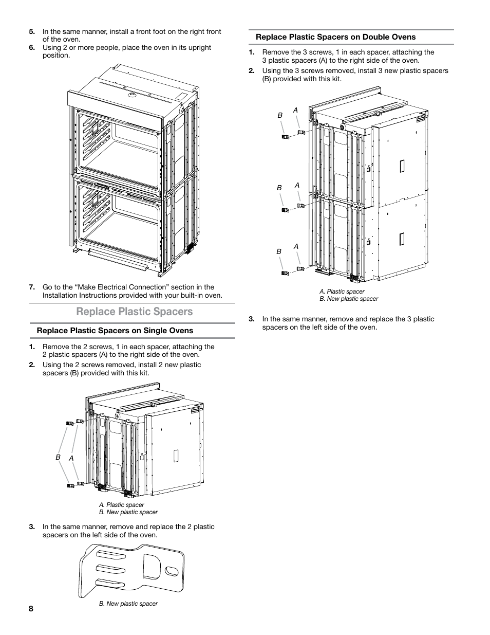 Replace plastic spacers | JennAir Euro-Style Series 30 Inch Double Combination Smart Electric Wall Oven Flush Installation Instructions User Manual | Page 8 / 20