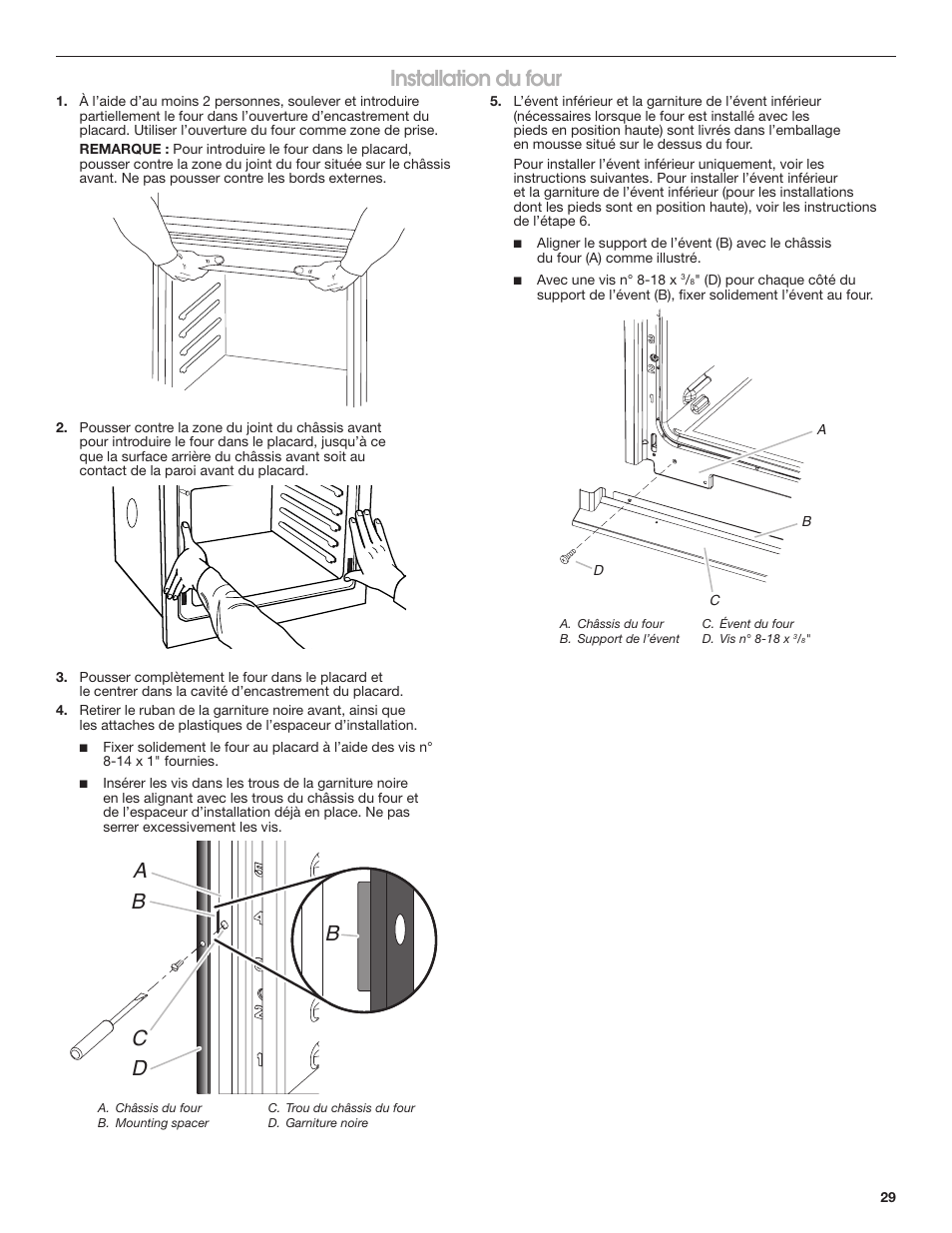 Installation du four, Ac d b b | JennAir Euro-Style Series 30 Inch Double Combination Smart Electric Wall Oven Installation Instructions User Manual | Page 29 / 32