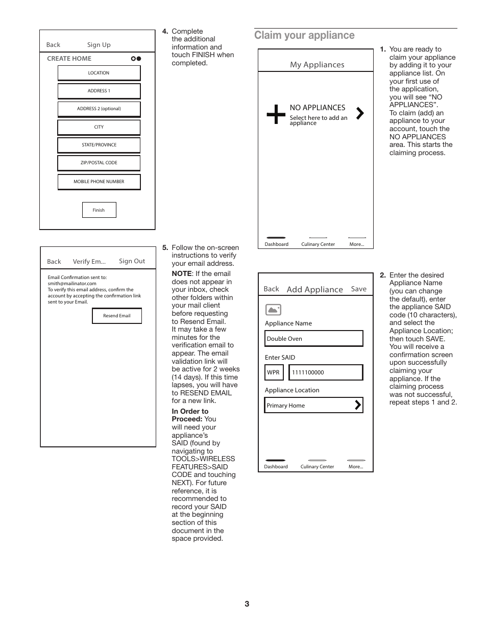 Claim your appliance | JennAir Euro-Style Series 30 Inch Double Combination Smart Electric Wall Oven Instruction Sheet User Manual | Page 3 / 8