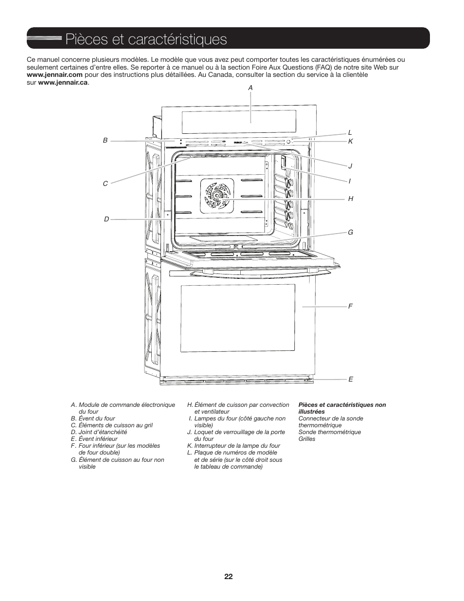 Pièces et caractéristiques | JennAir Euro-Style Series 30 Inch Single Convection Smart Electric Wall Oven User Guide User Manual | Page 22 / 40
