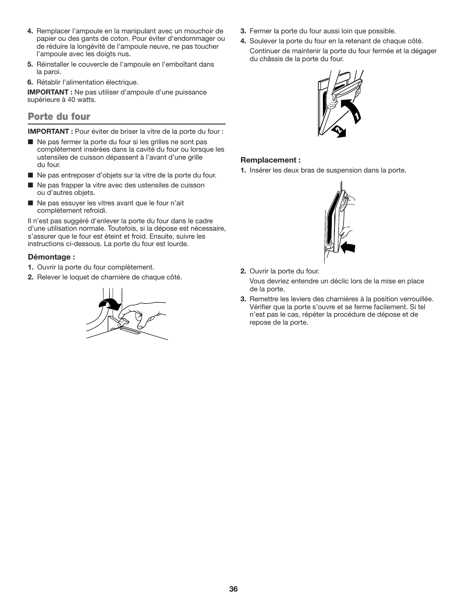 Porte du four | JennAir Euro-Style Series 30 Inch Single Convection Smart Electric Wall Oven User Guide User Manual | Page 36 / 40