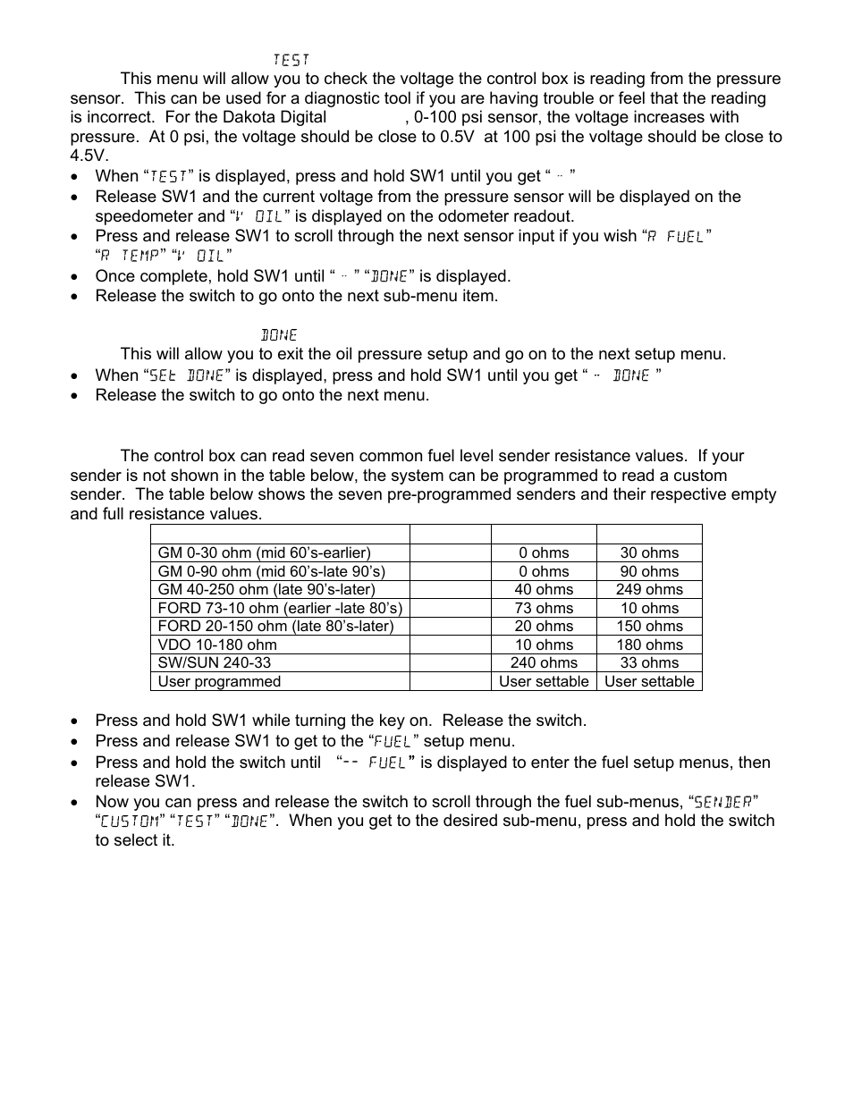 Fuel setup | Dakota Digital 3 User Manual | Page 23 / 32