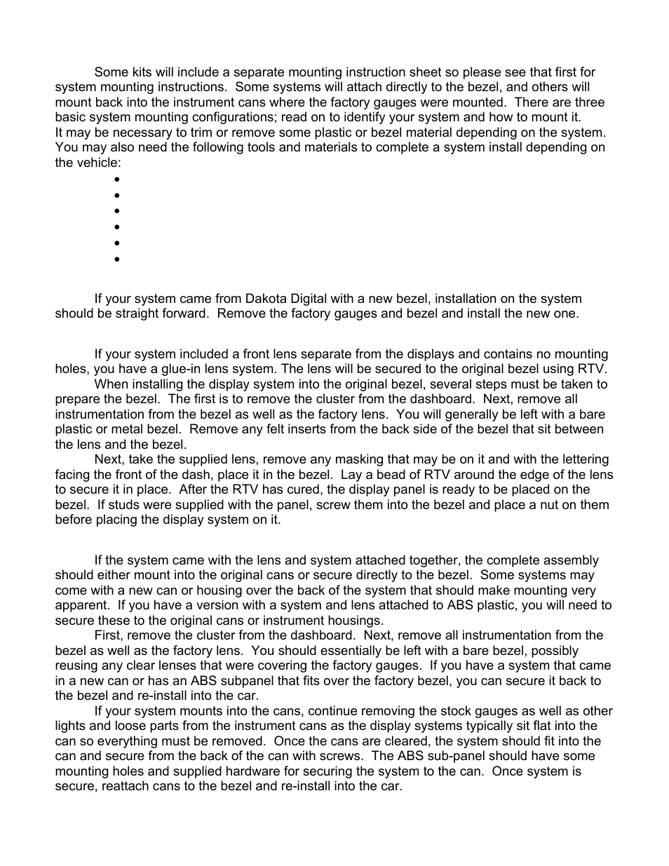 Mounting kits into original dashes | Dakota Digital 3 User Manual | Page 4 / 32