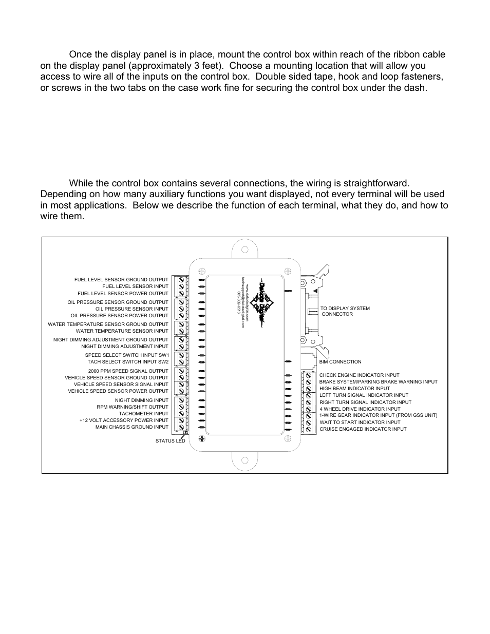 Control box mounting, Wiring the control box into the vehicle | Dakota Digital 3 User Manual | Page 7 / 32