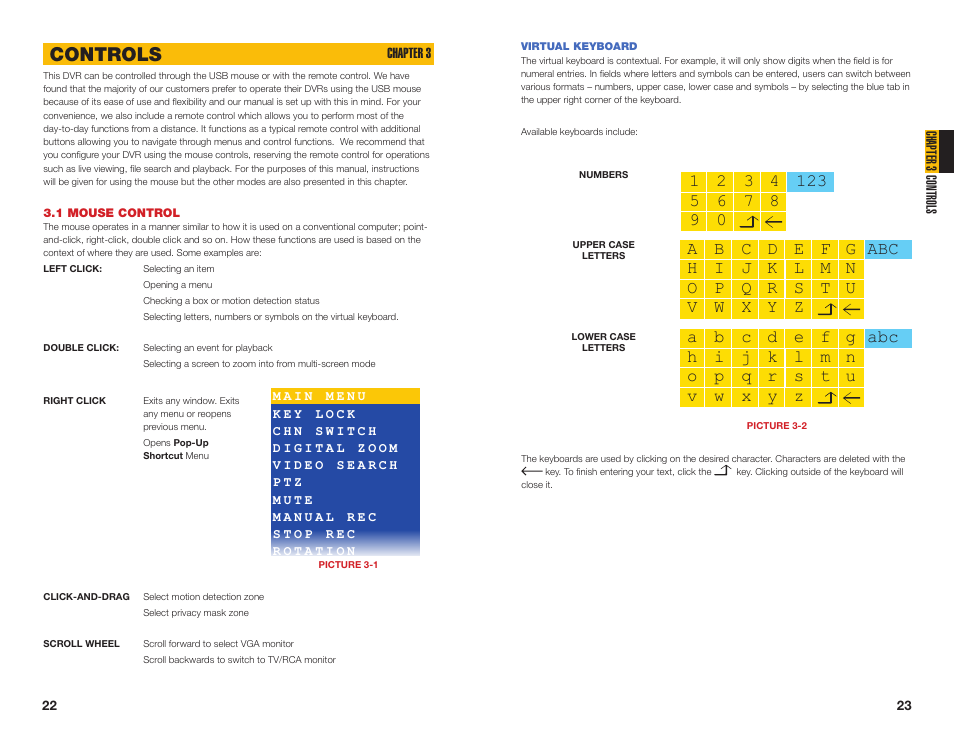 1 mouse control, Virtual keyboard, Controls | Q-See NETWORK DVR QS408 User Manual | Page 12 / 31