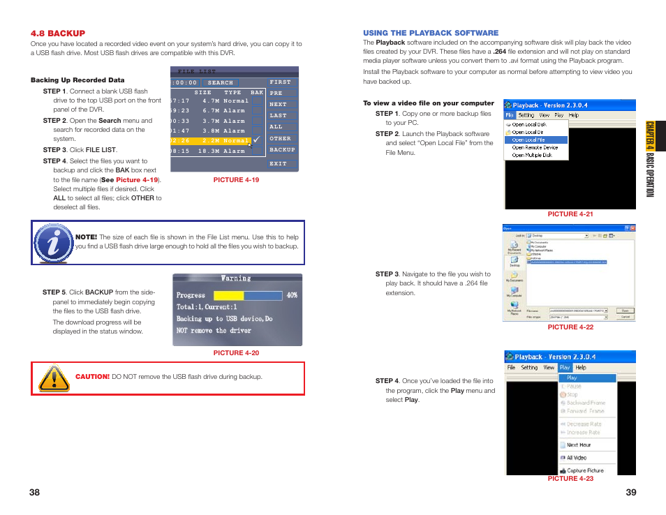 8 backup, Using the playback software, Chapter 4 basic opera tion | Q-See NETWORK DVR QS408 User Manual | Page 20 / 31