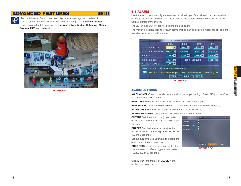 1 alarm, Advanced features | Q-See NETWORK DVR QS408 User Manual | Page 24 / 31