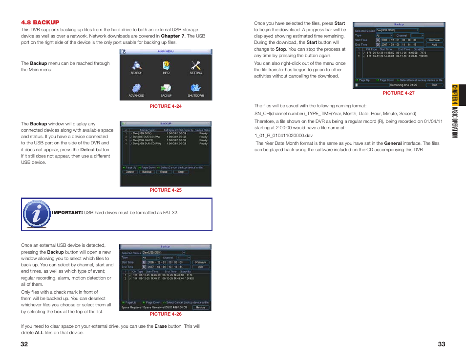 8 backup, Chapter 4 basic opera tion | Q-See QC40108 User Manual | Page 17 / 35