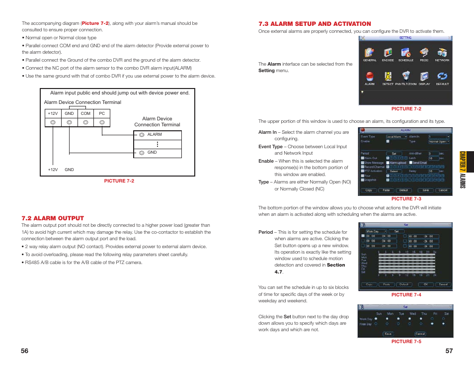 3 alarm setup and activation, 2 alarm output, Chapter 7 alarms | Q-See QC40108 User Manual | Page 29 / 35