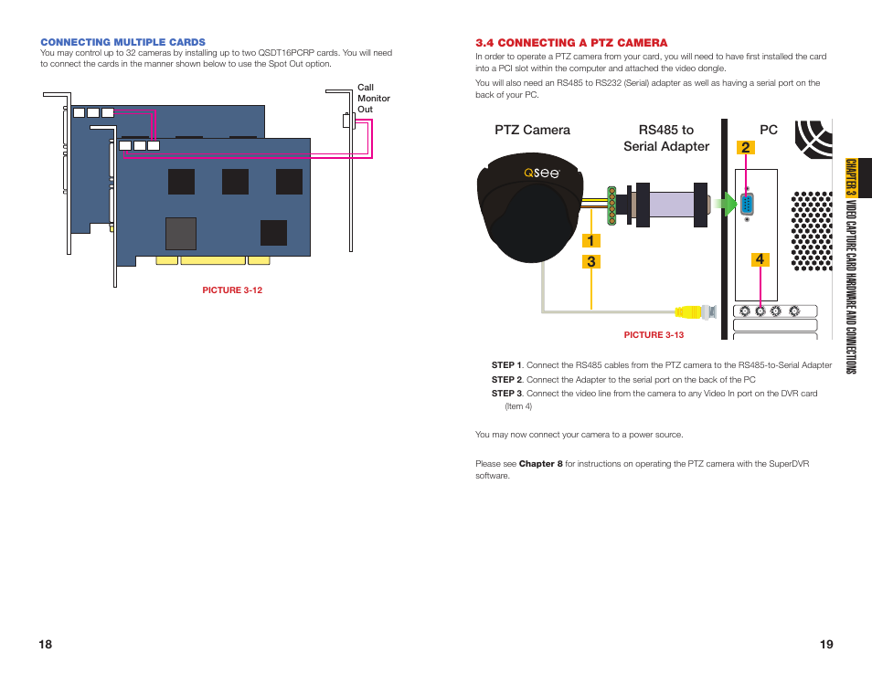 4 connecting a ptz camera, Connecting multiple cards | Q-See QSDT16PCRC User Manual | Page 10 / 56