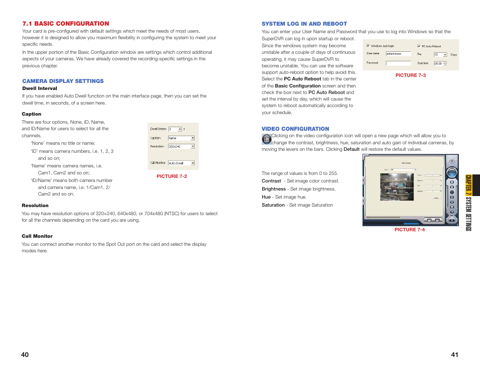 1 basic configuration, Camera display settings, Video configuration | Chapter 7 system settings | Q-See QSDT16PCRC User Manual | Page 21 / 56