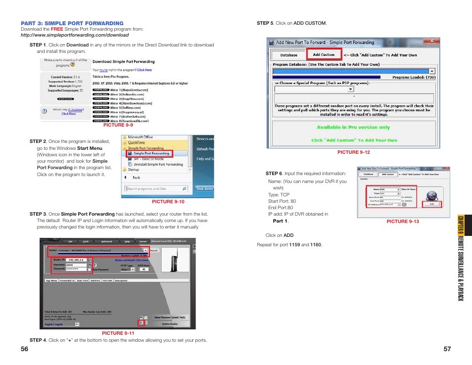 Part 3: simple port forwarding, Cha pter 9 remote sur veillance & pla yback | Q-See QSDT16PCRC User Manual | Page 29 / 56