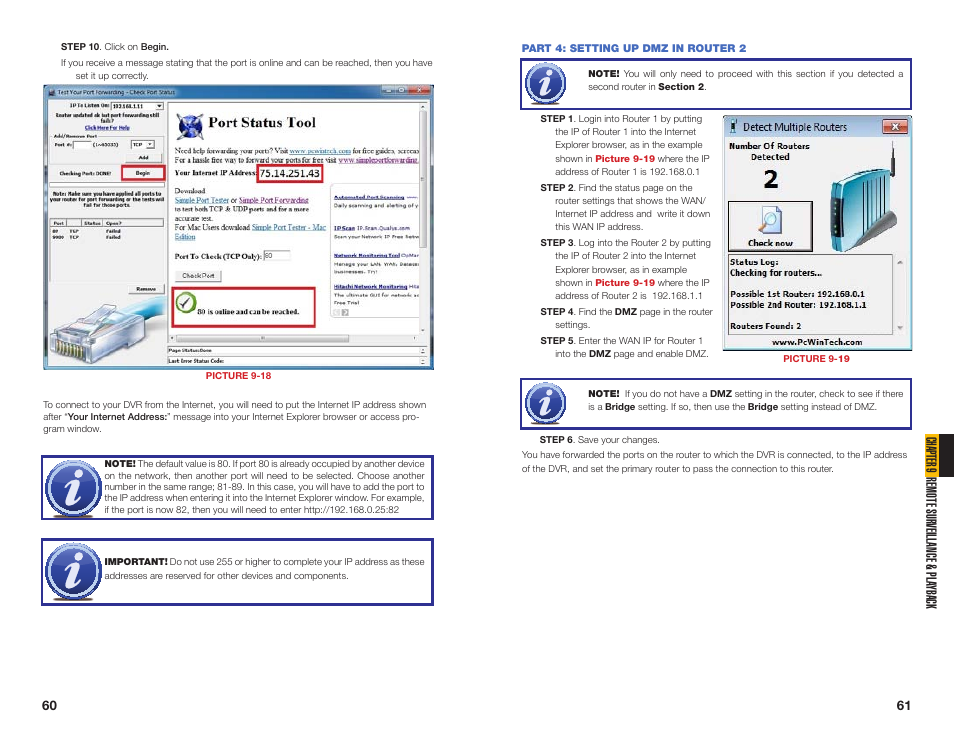Part 4: setting up dmz in router 2, Cha pter 9 remote sur veillance & pla yback | Q-See QSDT16PCRC User Manual | Page 31 / 56